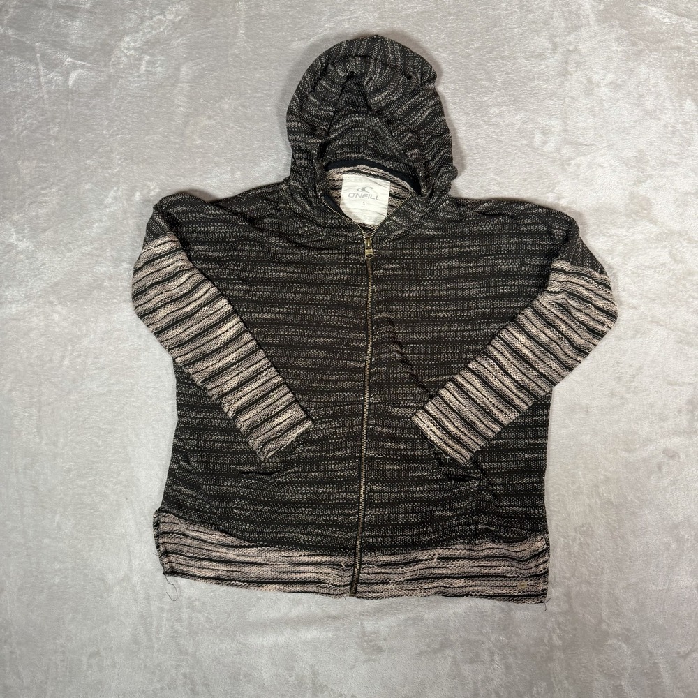 O'Neill Knit Hoodie Womens S Small Striped Full Zip Boho Surf Contrast Colors